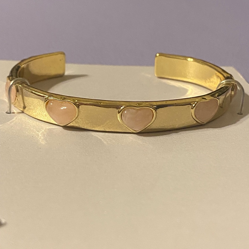 BaubleBar Gold Bracelet with Rose Quartz Pink Heart Details